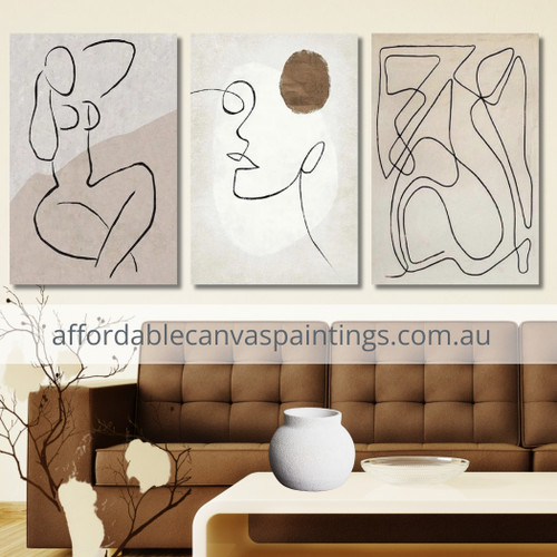 Nude Ladies Abstract Figurative Painting Handmade Nordic 3 Panel Framed Painting For Home Wall Décor