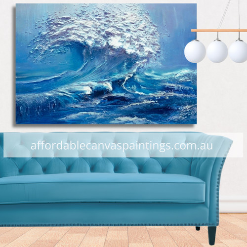 Sea Waves Abstract Landscape Modern Handmade Framed Textured Painting For Home Decor Ideas