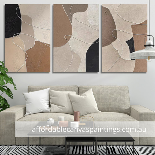 Spheroidal Spots Abstract Handmade Set Of 3 Framed Original Paintings Modern Wall Art Australia For Home Decor Ideas