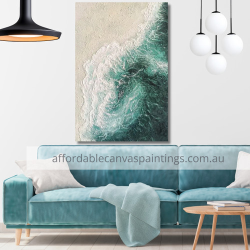 Waterside Seascape Landscape Handmade Ready To Hang Canvas Art Modern Painting For Home Wall Decor