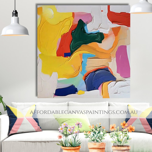 Calico Flecks Abstract Wall Art Modern Heavy Texture Framed Square Format Oil Painting For Room Decorations