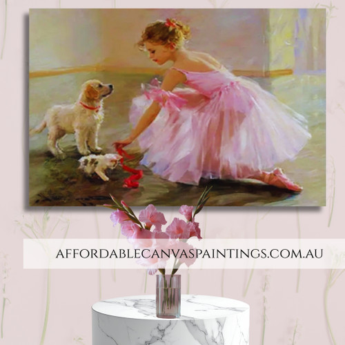 Little Ballet Dancer Animal Figurative Painting Vintage Framed Handmade Paintings Australia For Living Room Design