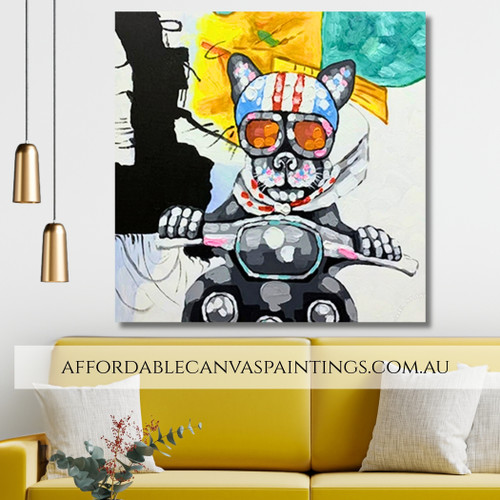 French Bulldog Abstract Painting Animal Vintage Framed Handmade Heavy Textured Painting For Interior Decoration