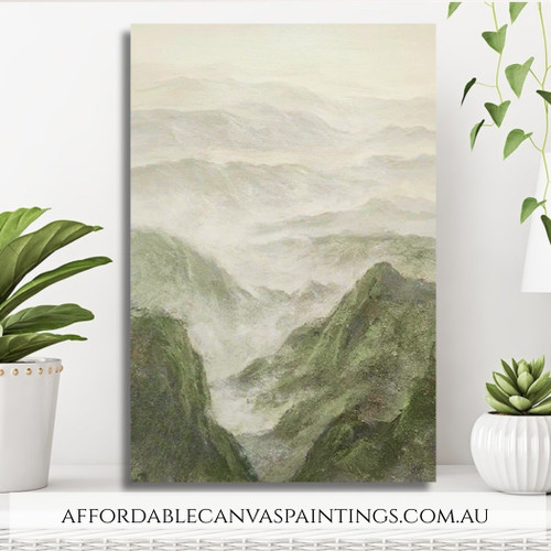 Foggy Hills Abstract Nature Art Painting Vintage Framed Handmade Famous Landscape Painting For Home Decor Ideas