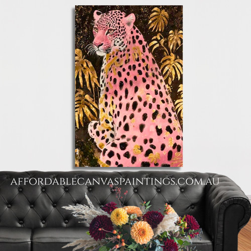 Sitting Leopard Animal Nordic Framed Handmade Nature Painting On Canvas For Home Office Ideas