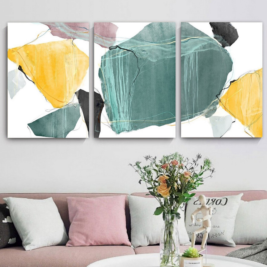 Bright Abstract Art Nordic Modern Heavy Texture Handmade Stretched 3 Piece Framed Paintings For Sale affordablecanvaspaintings.com.au