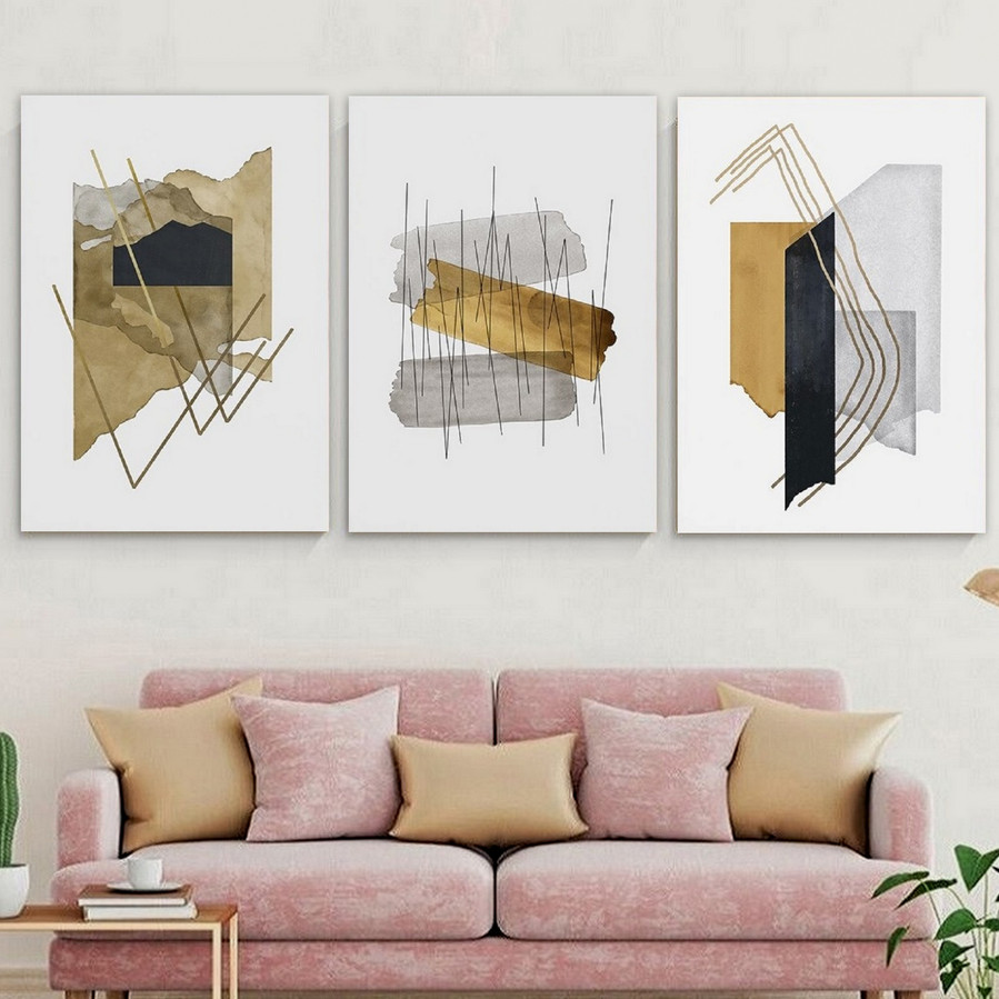 Stripes Spots Abstract Art Modern Heavy Texture Handmade Stretched 3 Piece Abstract Modern Wall Painting affordablecanvaspaintings.com.au