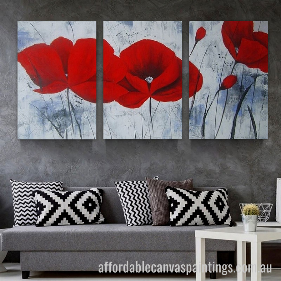 Opium Flowers Abstract Art Modern Heavy Texture Handmade Framed 3 Piece Canvas Wall Art Abstract For Office Décor
