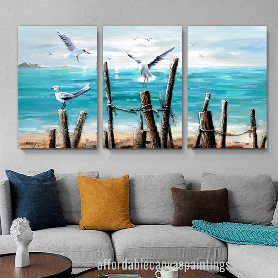 Interpolate Seagulls Abstract Art Modern Heavy Texture Handmade Stretched 3 Piece Framed Artwork Australia Online affordablecanvaspaintings.com.au