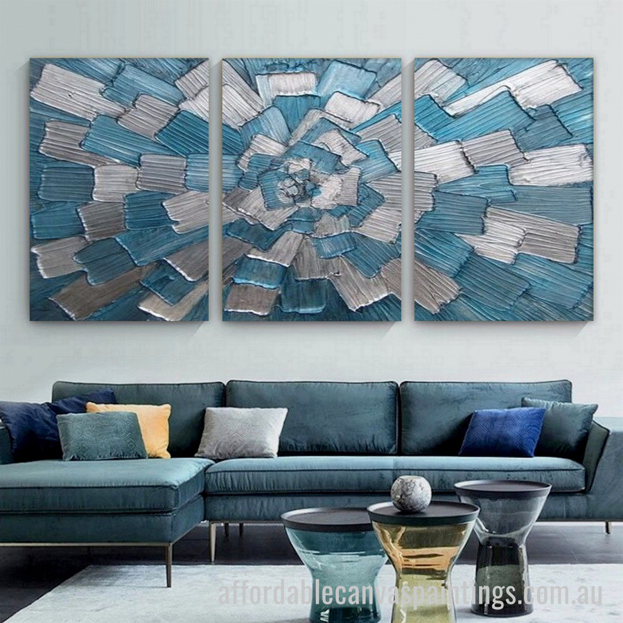 Bowled Swab Strokes Pattern Abstract Art Modern Heavy Texture Handmade Framed 3 Piece Stretched Canvas Wall Art Australia affordablecanvaspaintings.com.au