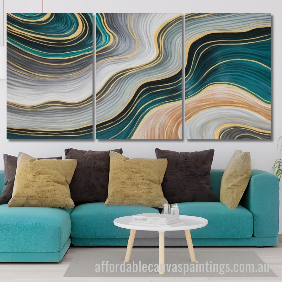 Color Swirling Streaks Abstract Art Modern Heavy Texture Handmade Stretched 3 Piece Framed Wall Art Set affordablecanvaspaintings.com.au