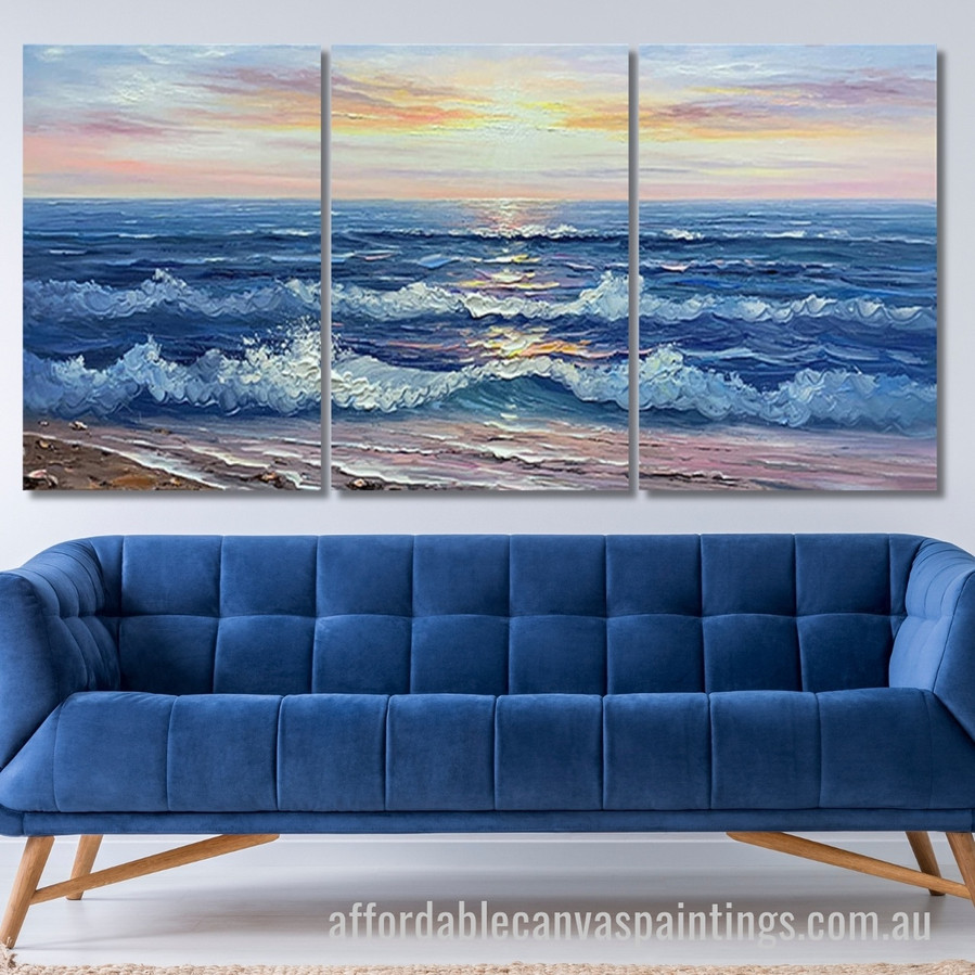 Beautiful Beach Abstract Art Modern Heavy Texture Handmade Stretched 3 Piece Framed Artwork Australia Online affordablecanvaspaintings.com.au