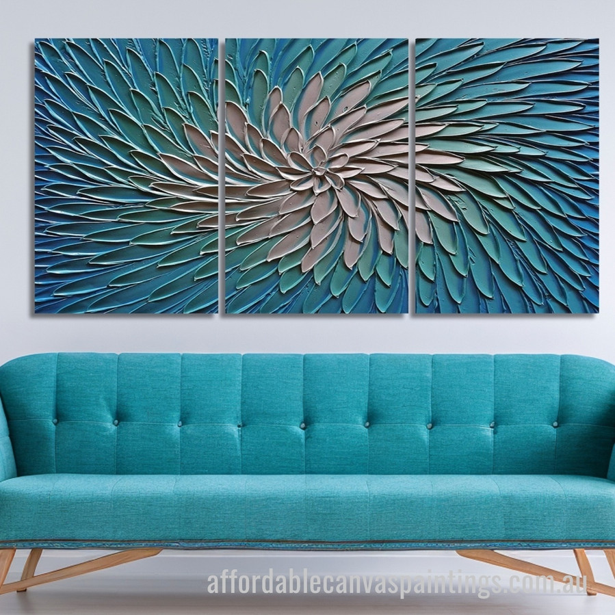 Silver Flower Abstract Art Modern Heavy Texture Handmade Framed 3 Piece Framed Wall Art Australia affordablecanvaspaintings.com.au