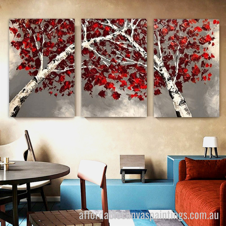 Birch Trees Abstract Art Modern Heavy Texture Handmade Stretched 3 Piece Cheap Framed Artwork Australia affordablecanvaspaintings.com.au