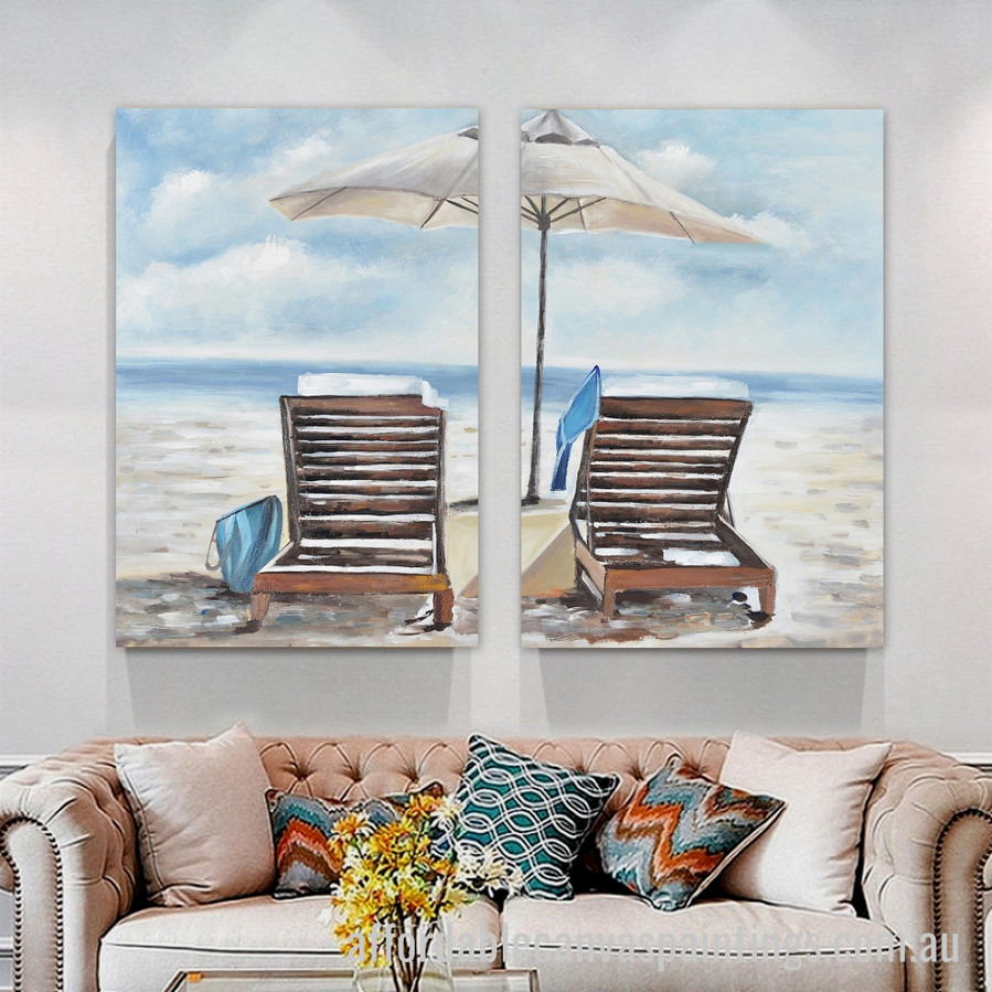 Beach Scenery Abstract Art Modern Heavy Texture Handmade Framed 2 Piece Stretched Paintings For Sale affordablecanvaspaintings.com.au