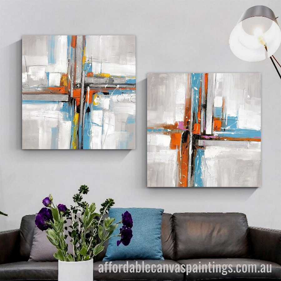 Colorific Geometric Design Abstract Art Modern Heavy Texture Handmade Stretched 2 Piece Framed Paintings Australia affordablecanvaspaintings.com.au