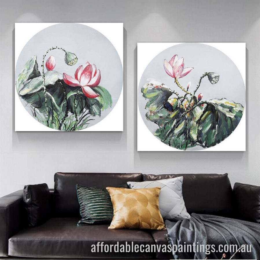 Lotus Bloom Abstract Art Modern Heavy Texture Handmade Framed 2 Piece Cheap Framed Artwork Australia affordablecanvaspaintings.com.au