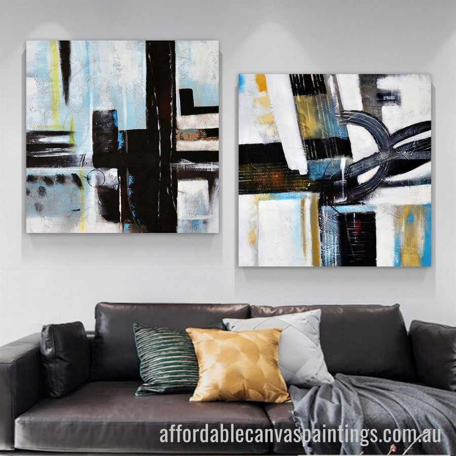 Asymmetric Design Abstract Art Modern Heavy Texture Handmade Framed 2 Piece Stretched Canvas Wall Art Australia affordablecanvaspaintings.com.au
