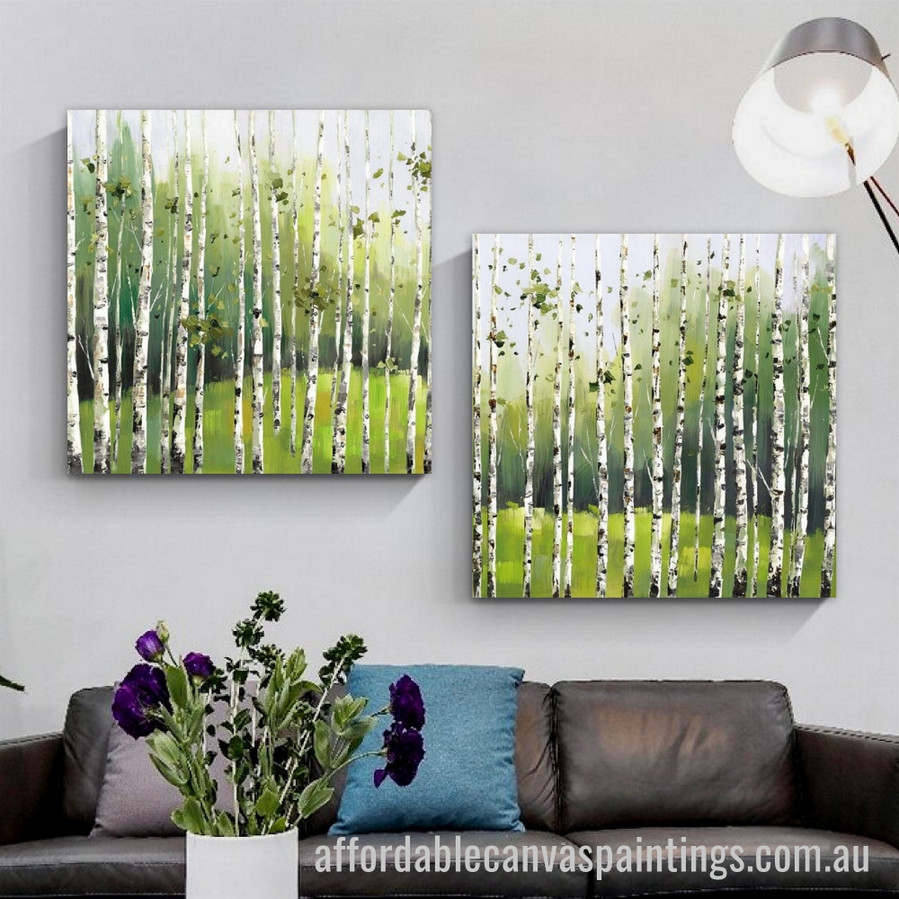 Birch Forest Abstract Art Modern Heavy Texture Handmade Framed 2 Piece Framed Canvas Wall Art Australia affordablecanvaspaintings.com.au