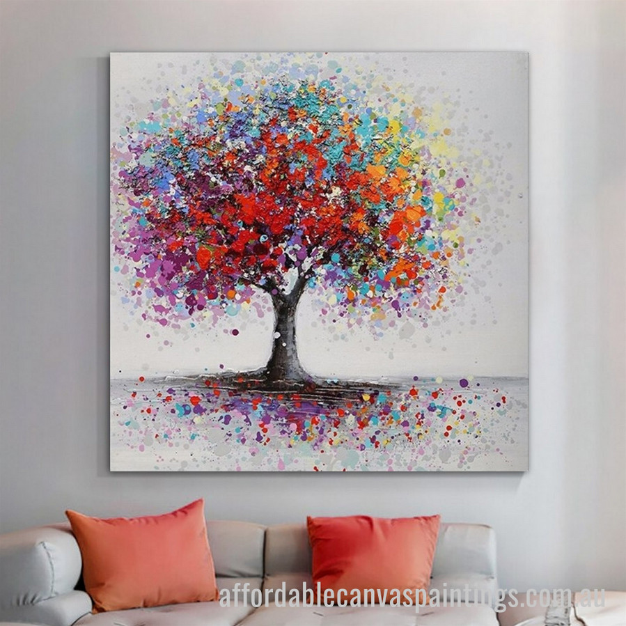 Colorful Tree Abstract Art Modern Heavy Texture Handmade Framed Acrylic Paintings For Sale Australia affordablecanvaspaintings.com.au