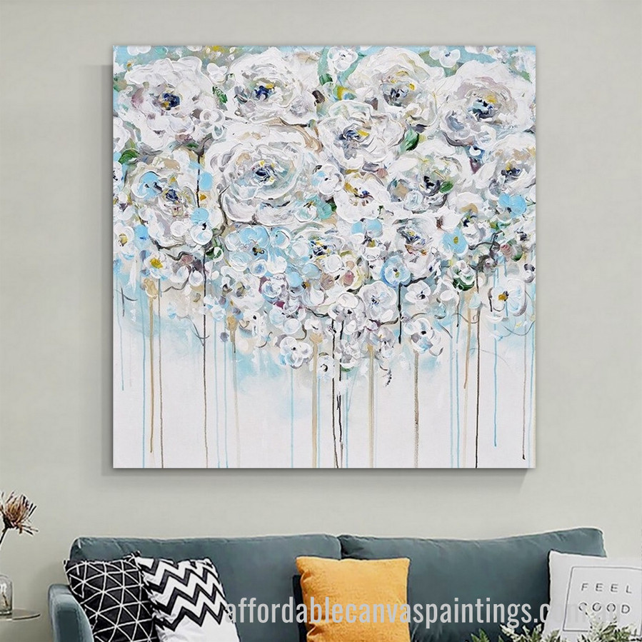 White Flowers Abstract Art Modern Heavy Texture Handmade Framed Best Framed Artwork Australia affordablecanvaspaintings.com.au