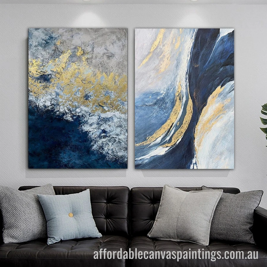 Golden Foil Design Abstract Art Modern Heavy Texture Handmade Framed 2 Piece Framed Wall Art Australia affordablecanvaspaintings.com.au