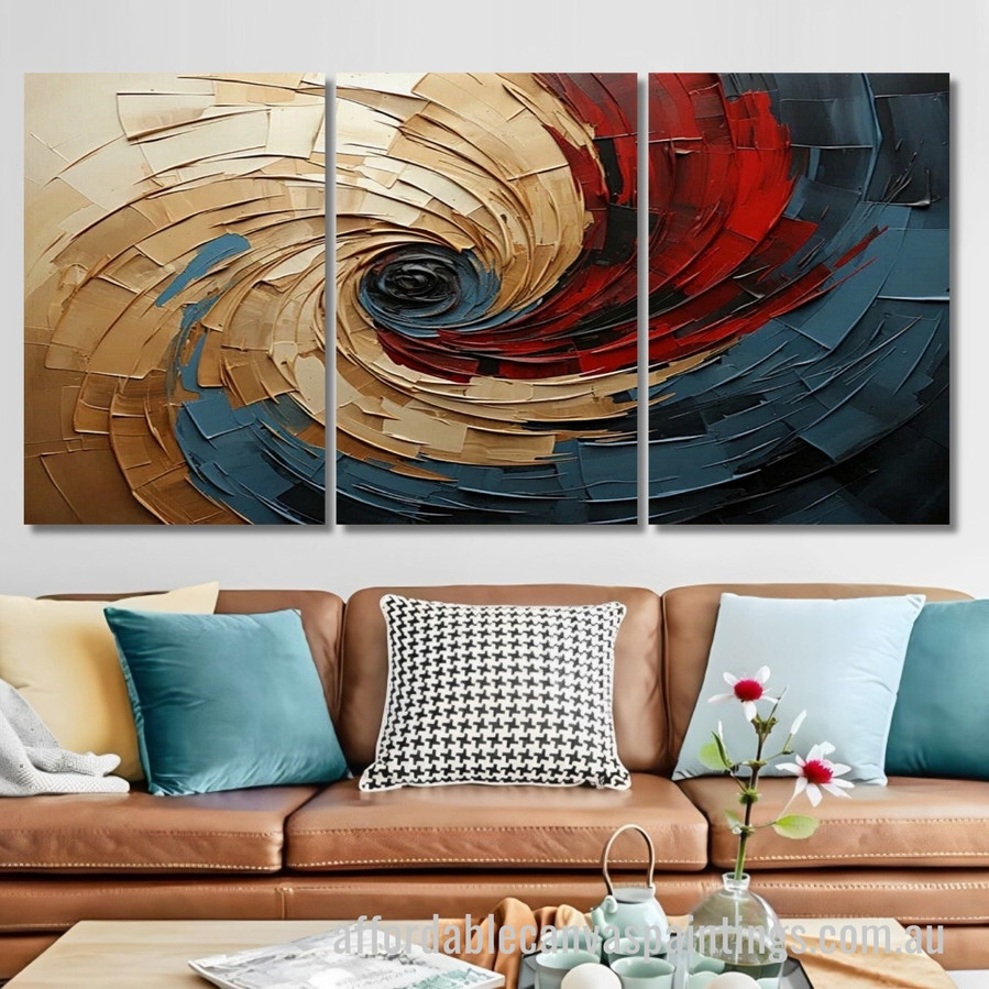 Spiral Symphony Abstract Art Modern Heavy Texture Handmade Stretched 3 Piece Framed Paintings Canvas affordablecanvaspaintings.com.au