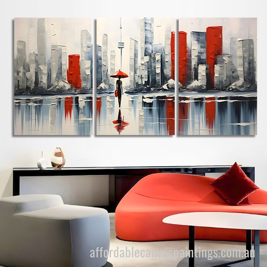 Rainy Season Abstract Art Modern Heavy Texture Handmade Framed 3 Piece Framed Paintings For Sale affordablecanvaspaintings.com.au