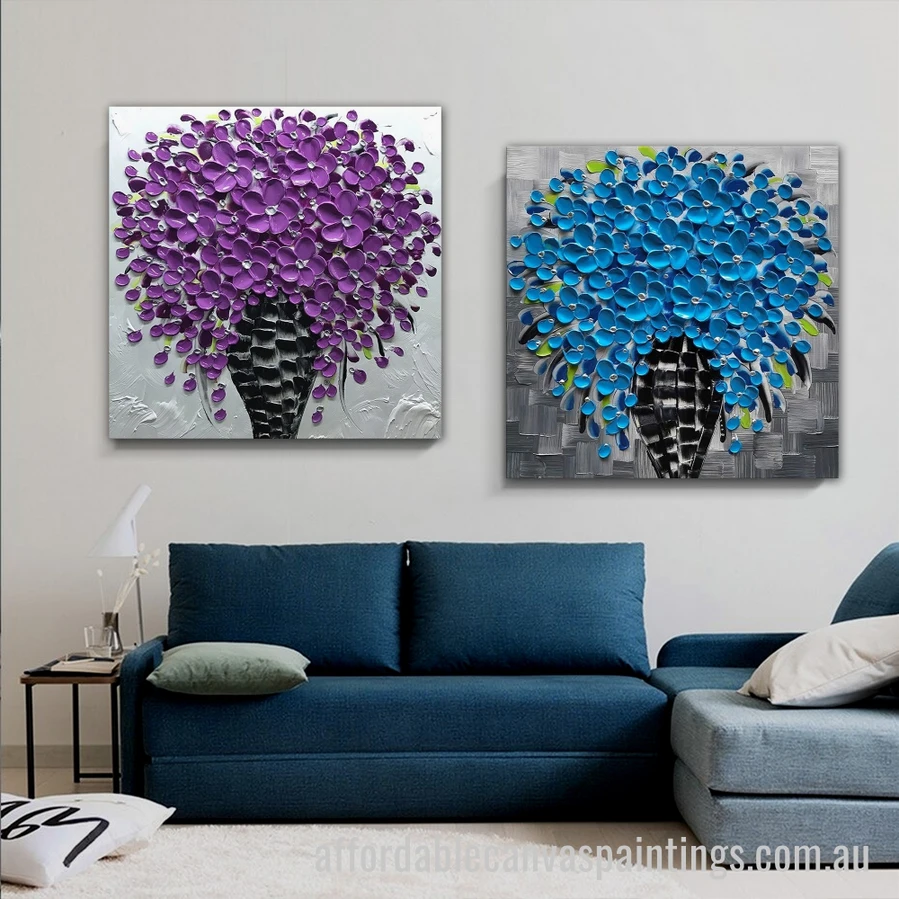 Flowers Pot Abstract Art Modern Heavy Texture Handmade Framed 2 Piece Framed Canvas Wall Art Australia affordablecanvaspaintings.com.au