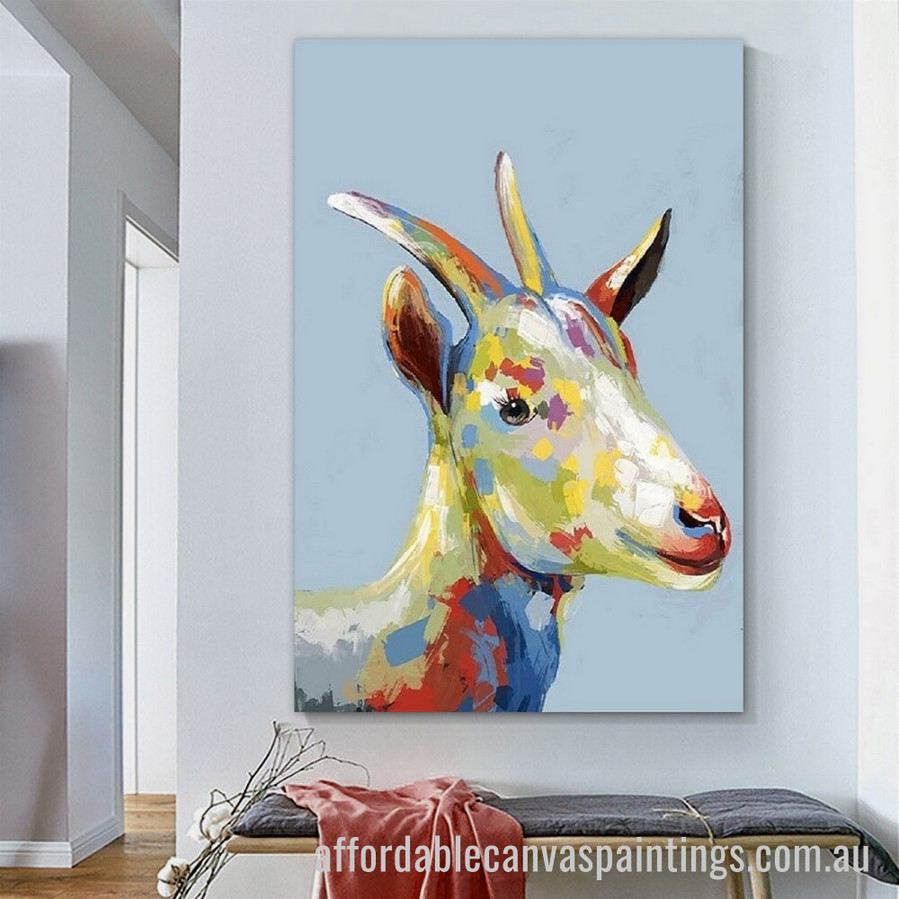 Colorful Goat Abstract Art Modern Heavy Texture Handmade Stretched Framed Paintings Canvas affordablecanvaspaintings.com.au