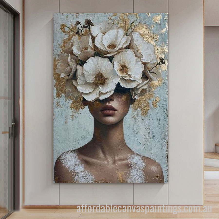 Flowers On Head Abstract Art Modern Heavy Texture Handmade Stretched Best Framed Artwork Australia affordablecanvaspaintings.com.au