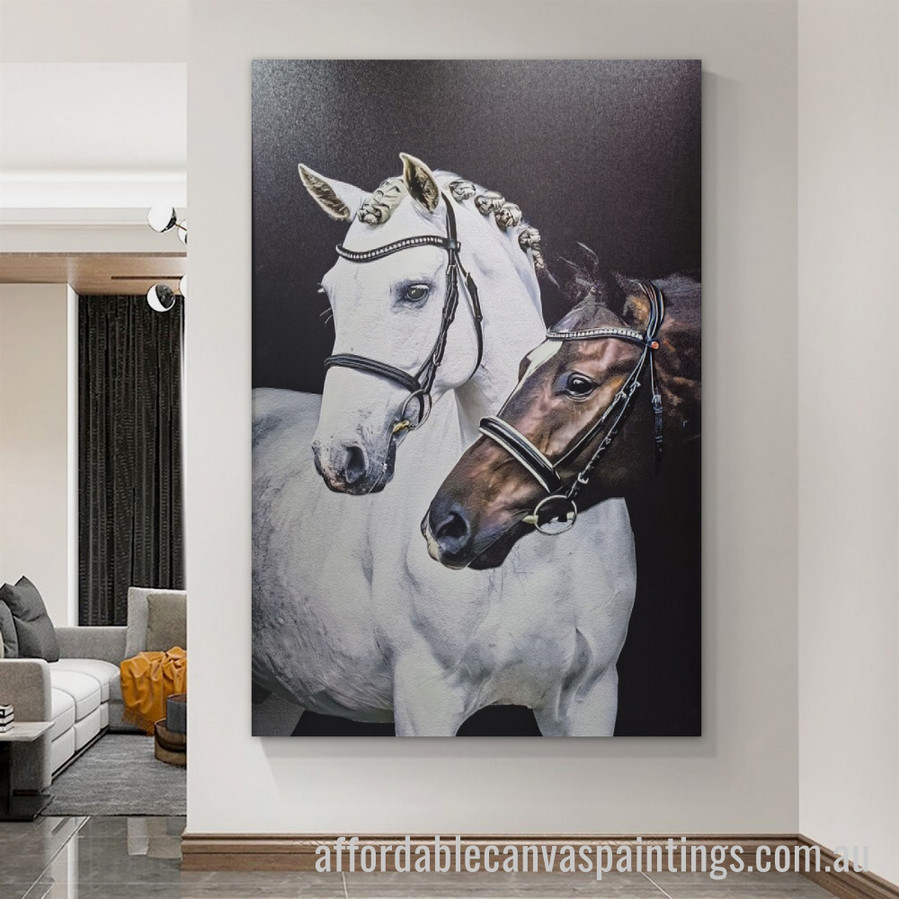 Two Horses Abstract Art Modern Heavy Texture Handmade Framed Cheap Framed Artwork Australia affordablecanvaspaintings.com.au