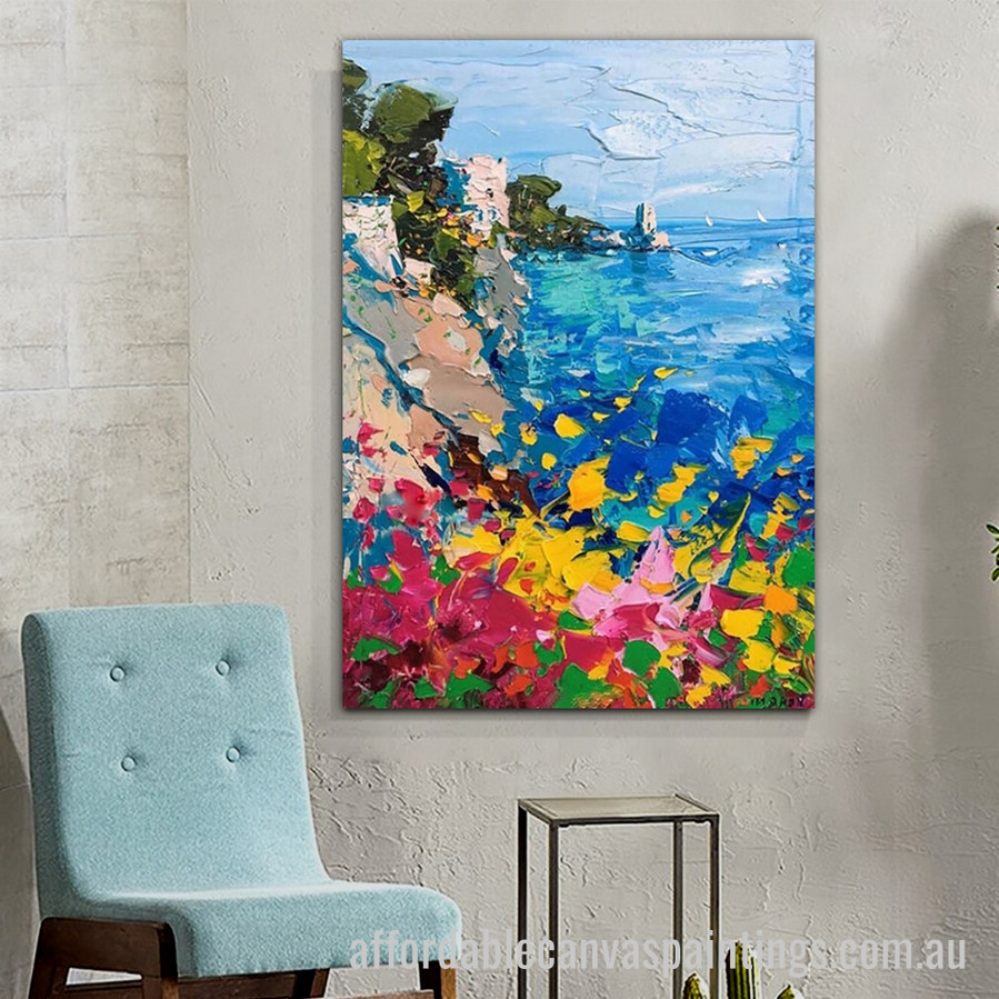 Seaside View Abstract Art Modern Heavy Texture Handmade Stretched Framed Paintings For Sale affordablecanvaspaintings.com.au