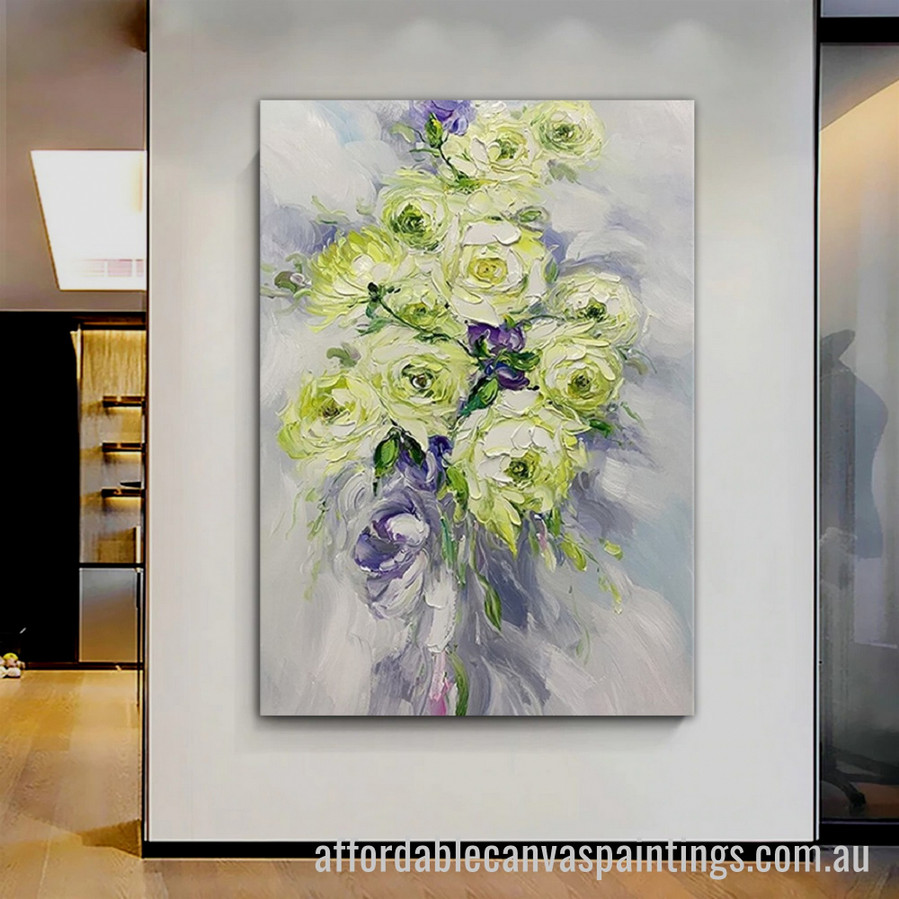 Green Flowers Abstract Art Modern Heavy Texture Handmade Stretched Framed Artwork Australia Online affordablecanvaspaintings.com.au