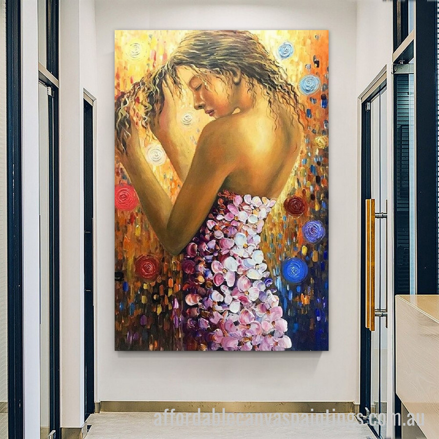 Beautiful Flowers Girl Abstract Art Modern Heavy Texture Handmade Stretched Framed Paintings For Sale affordablecanvaspaintings.com.au