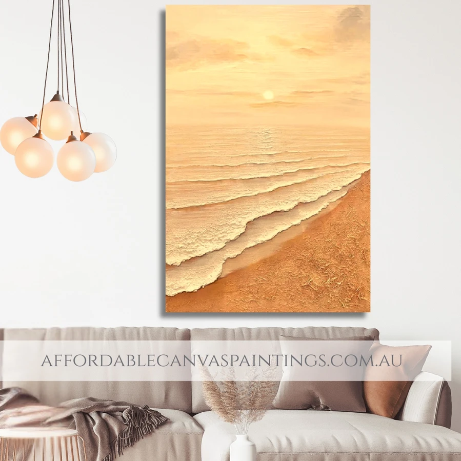 Twilight Coast Landscape Seascape Modern Handmade Framed Beach Scene Painting For Wall Decor Ideas