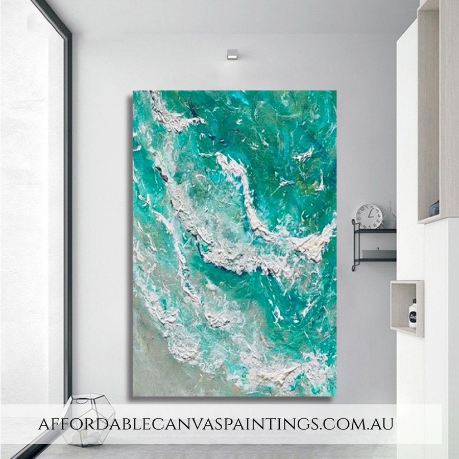 Ocean Abstract Landscape Modern Framed Handmade Textured Painting For Home Office Ideas