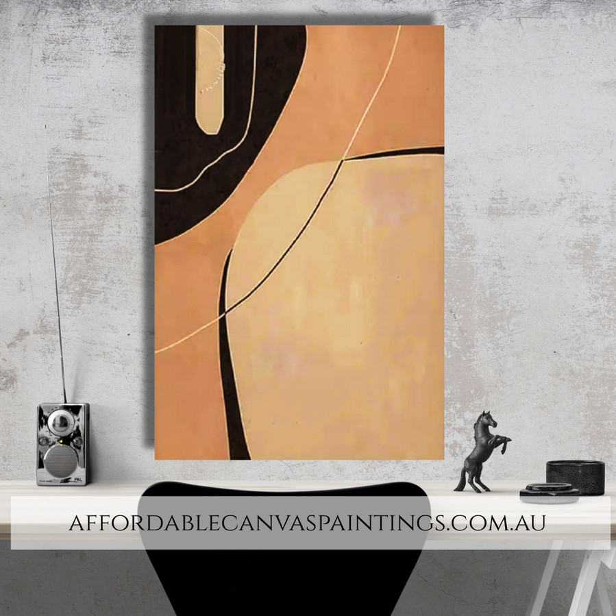 Curved Traits Modern Framed Handmade Abstract Art Painting For Living Room Design