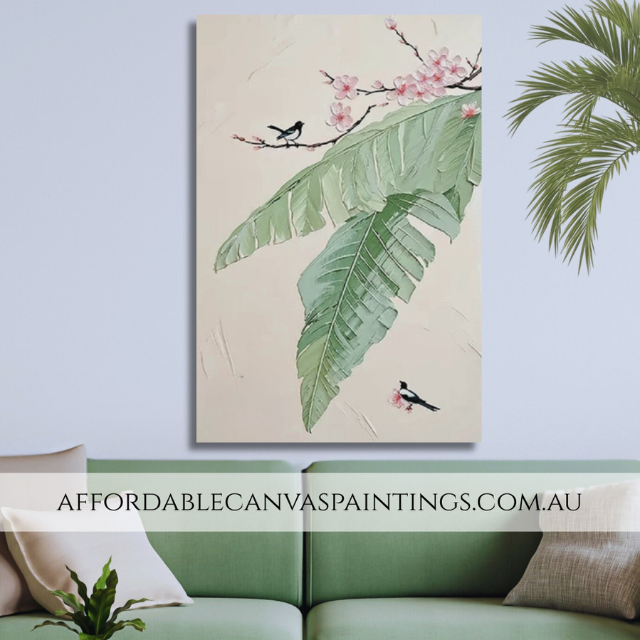 Lover Birds Abstract Floral Botanical Framed Handmade Flowers Painting For Living Room Ideas