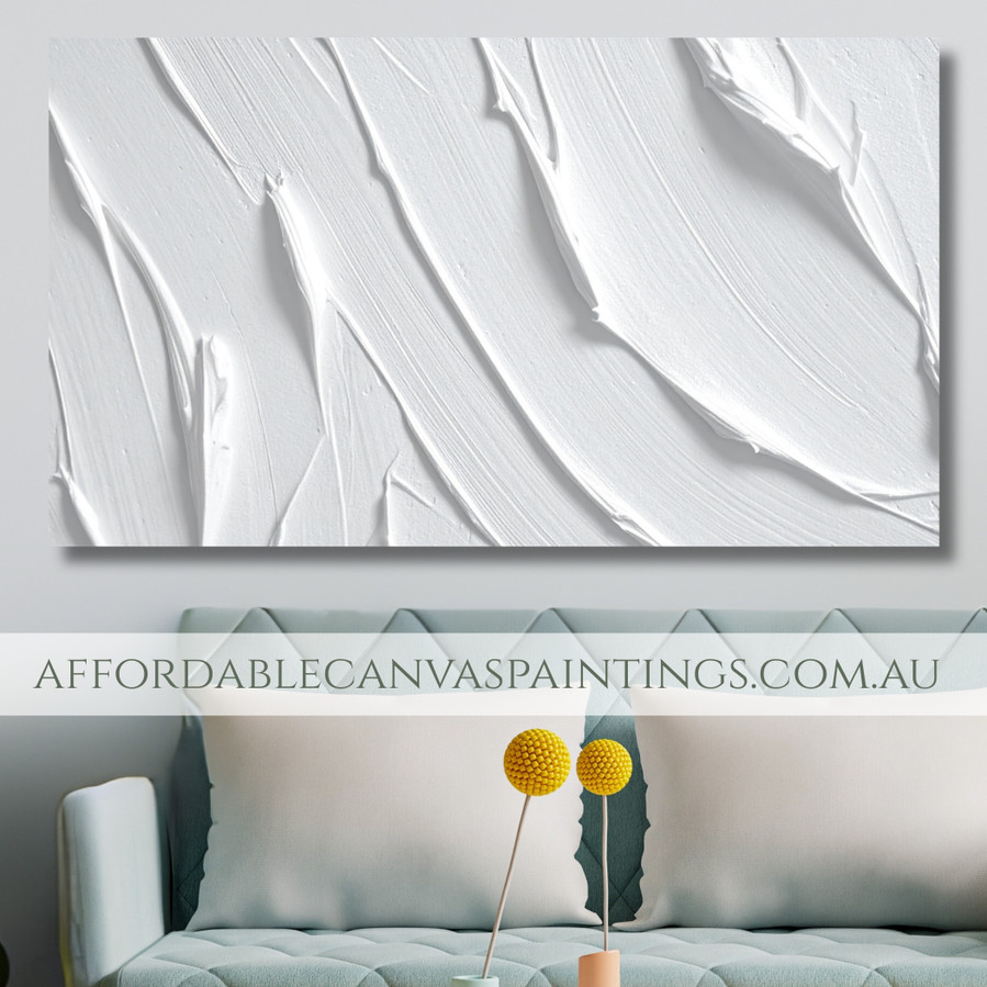 White Streaks Modern Framed Handmade Abstract Art Painting For Home Decor Ideas