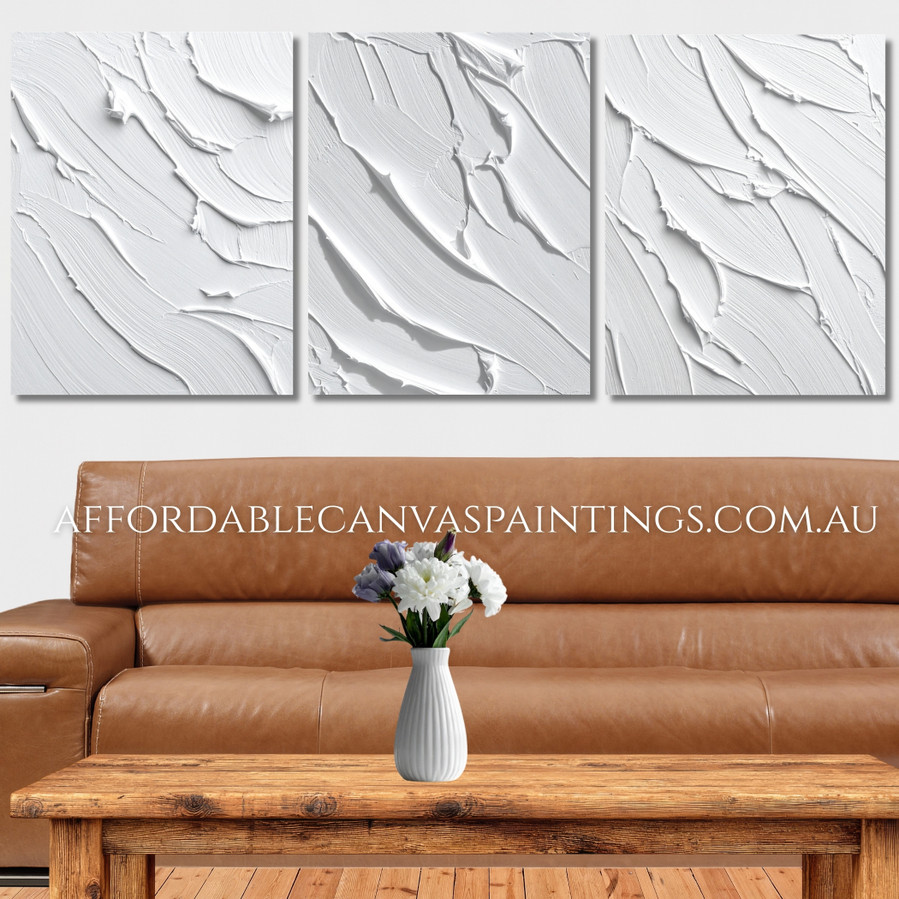 Curved Streaks Abstract Modern Framed Handmade Heavy Textured Canvas Art 3 Panel Painting For Interior Decoration