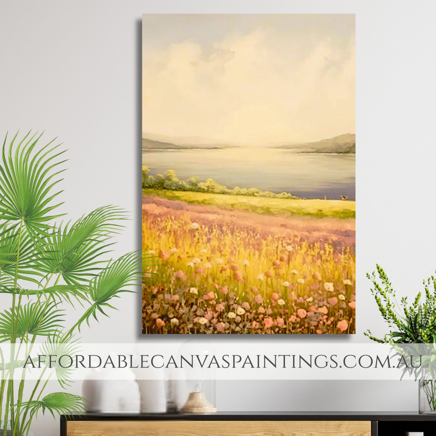 Beach With Flowers Landscape Art Seascape Nature Modern Framed Handmade Scenery Painting For Interior Design Ideas