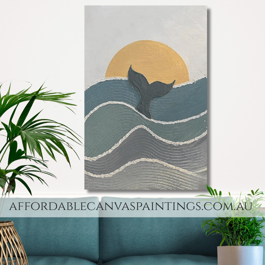 Whale Tail Water Animal Seascape Modern Framed Handmade Beautiful Paintings Of Nature For Home Decor
