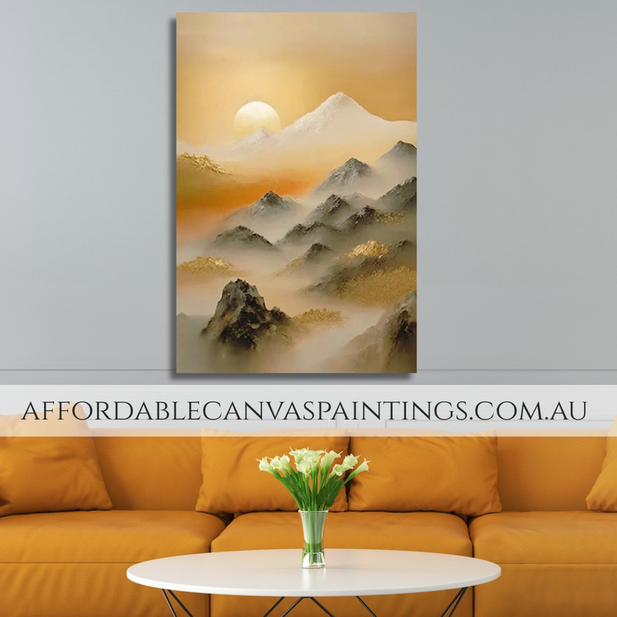 Hills Sunset Nature Artwork Modern Framed Handcrafted Canvas Painting For Office Wall Decoration Ideas