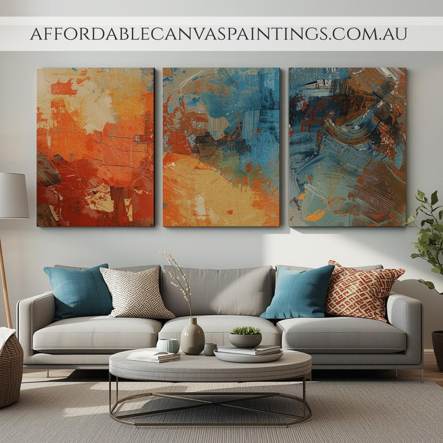 Colorful Splotches Abstract Art Modern Framed Modern 3 Piece Art Handmade Heavy Textured Acrylic Painting For Interior Decoration