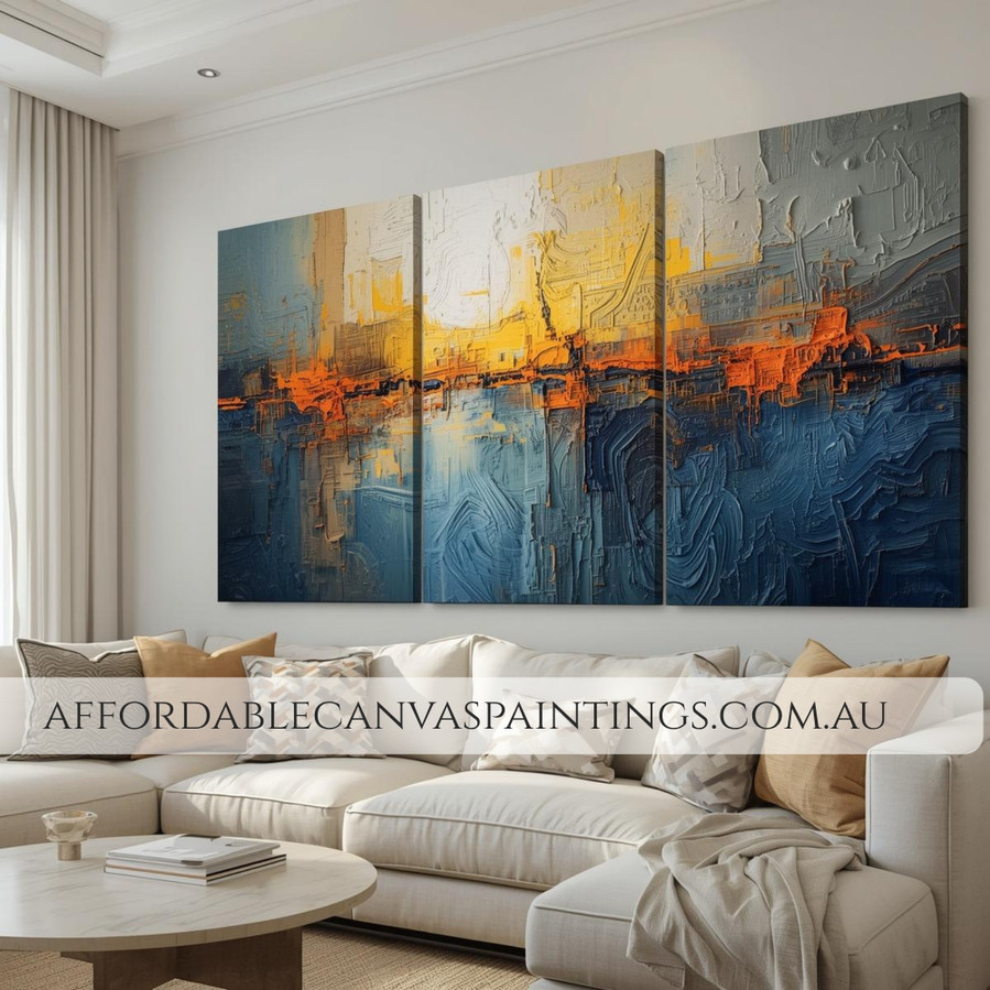 Multicoloured Modern Art 3 Panel Framed Painting Ready To Hang Australian Abstract Impasto Art Painting For DIY Room Decor