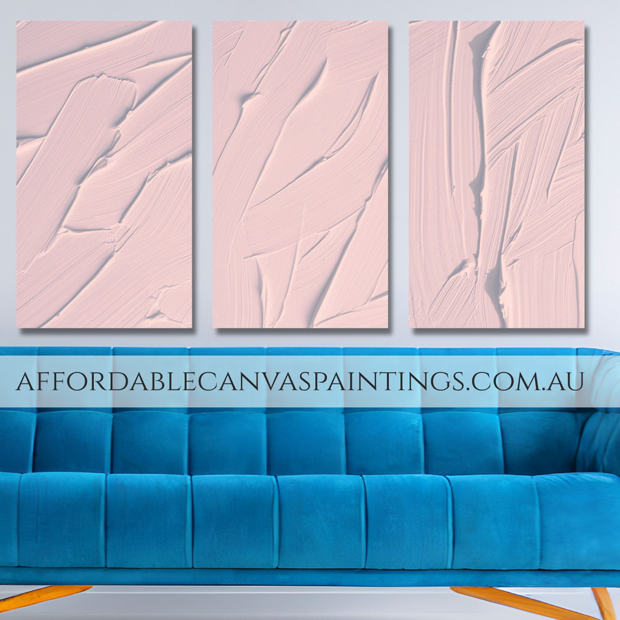 Pinky Modern Artwork Framed 3 Piece Abstract Canvas Art Impasto Painting Handmade Heavy Textured Acrylic Paintings For DIY Room Décor