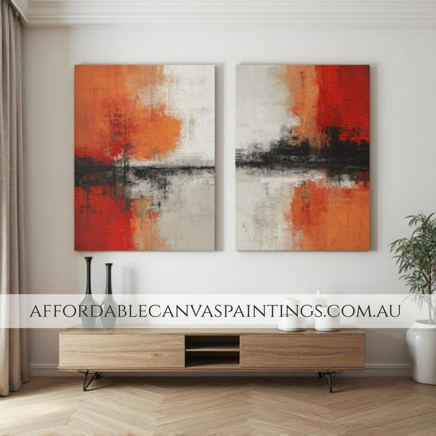 Smudges Abstract Art Painting Retro Design Heavy Textured Acrylic Painting Impasto Art Framed 2 Piece Wall Art Set For Bedroom Wall Décor
