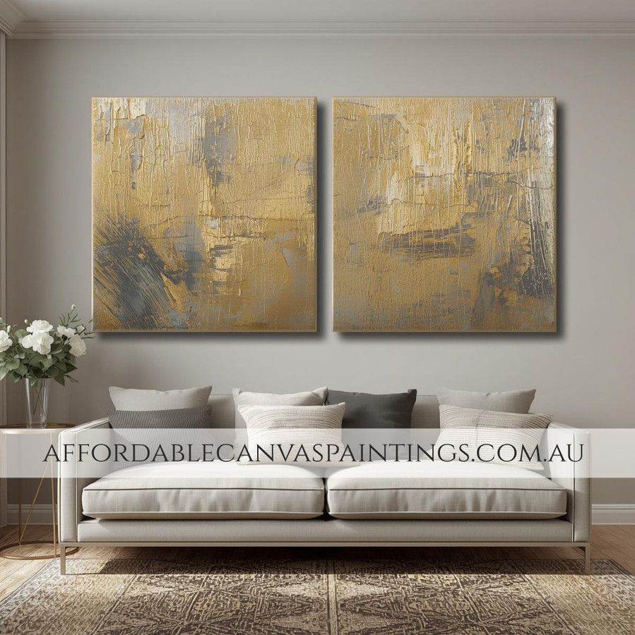 Blots Heavy Textured Acrylics Impasto Canvas Painting Abstract Art Painting Framed 2 Piece Wall Art Set Vintage Art For Diy Interior Decor Ideas