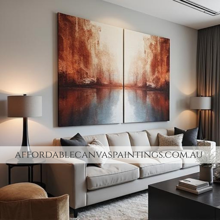 Long Hills Abstract Landscape Painting Retro Design Framed 2 Piece Canvas Art Ready To Hang Acrylic Art Handcrafted Canvas Painting For Interior Design